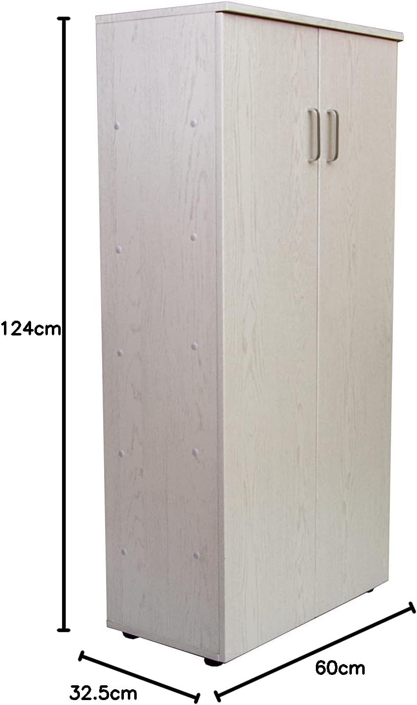 DUPI Shoe Cabinet Bookcase with Two Doors | Minimalist Design | 5 Shelves for 24 Shoes | MDF Wood | White Shoe Rack for Narrow Entrance, White, 60 x 32.5 x 124 cm