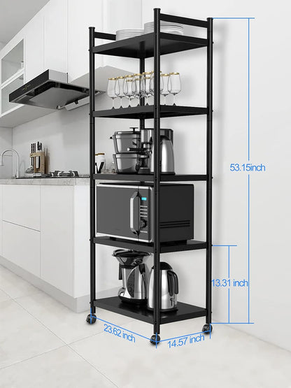 iBune 4-Tier Metal Steel Extra Heavy Duty Kitchen Storage Shelves with Rolling Wheels , Adjustable 400LBS Standing Organizer Shelf Rack for Kitchen/Livingroom/Bedroom (23.6 L x 14.6 W x 43.3 H)