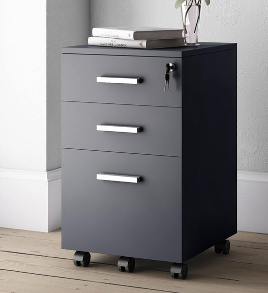 FurniFlex File Cabinet with Lock, 26-Inch Size, Black/Black