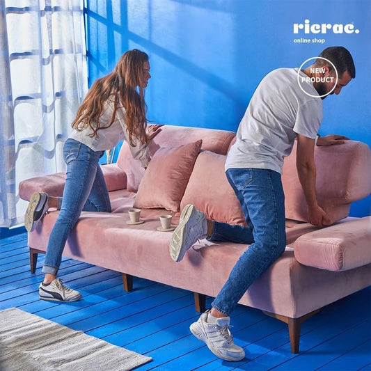 RicRac Zan Wood Ronama Sofa Bed, 220 cm x 106 cm Size, Pink