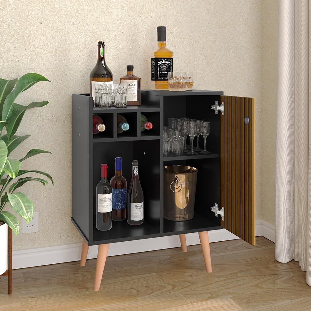 Lojas RPM Nala Retro Sideboard with Cellar 1 Door - Black/ripped Nature - Furniture
