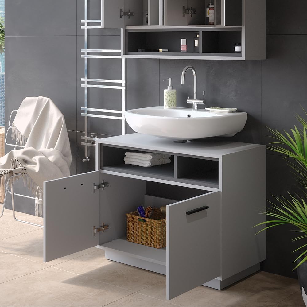 Vicco Beatrice Vanity Unit Modern 80 x 64 cm Bathroom Cabinet Bathroom Cabinet Bathroom Furniture Cupboard Door Cupboard Compartment (Grey-Anthracite)