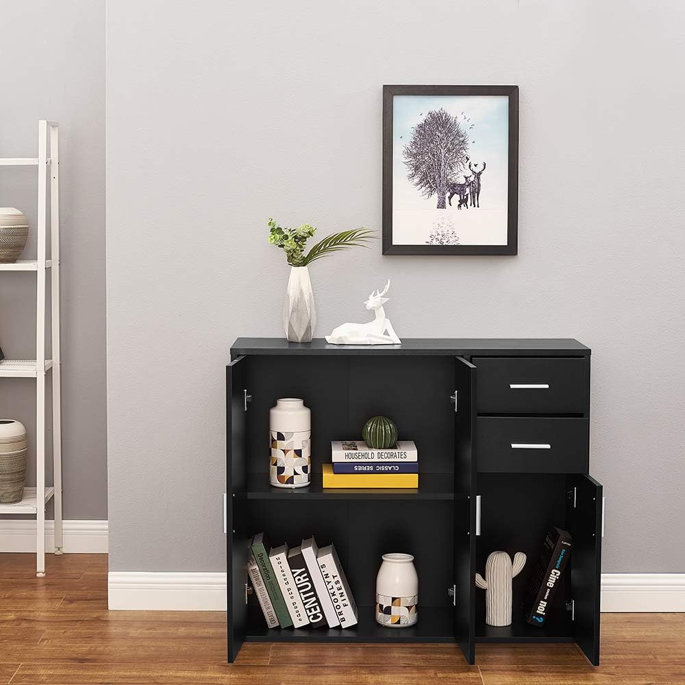 Panana Sideboard Storage Cupboard Cabinet Unit with Doors and Drawers Living Room Bedroom Furniture Black