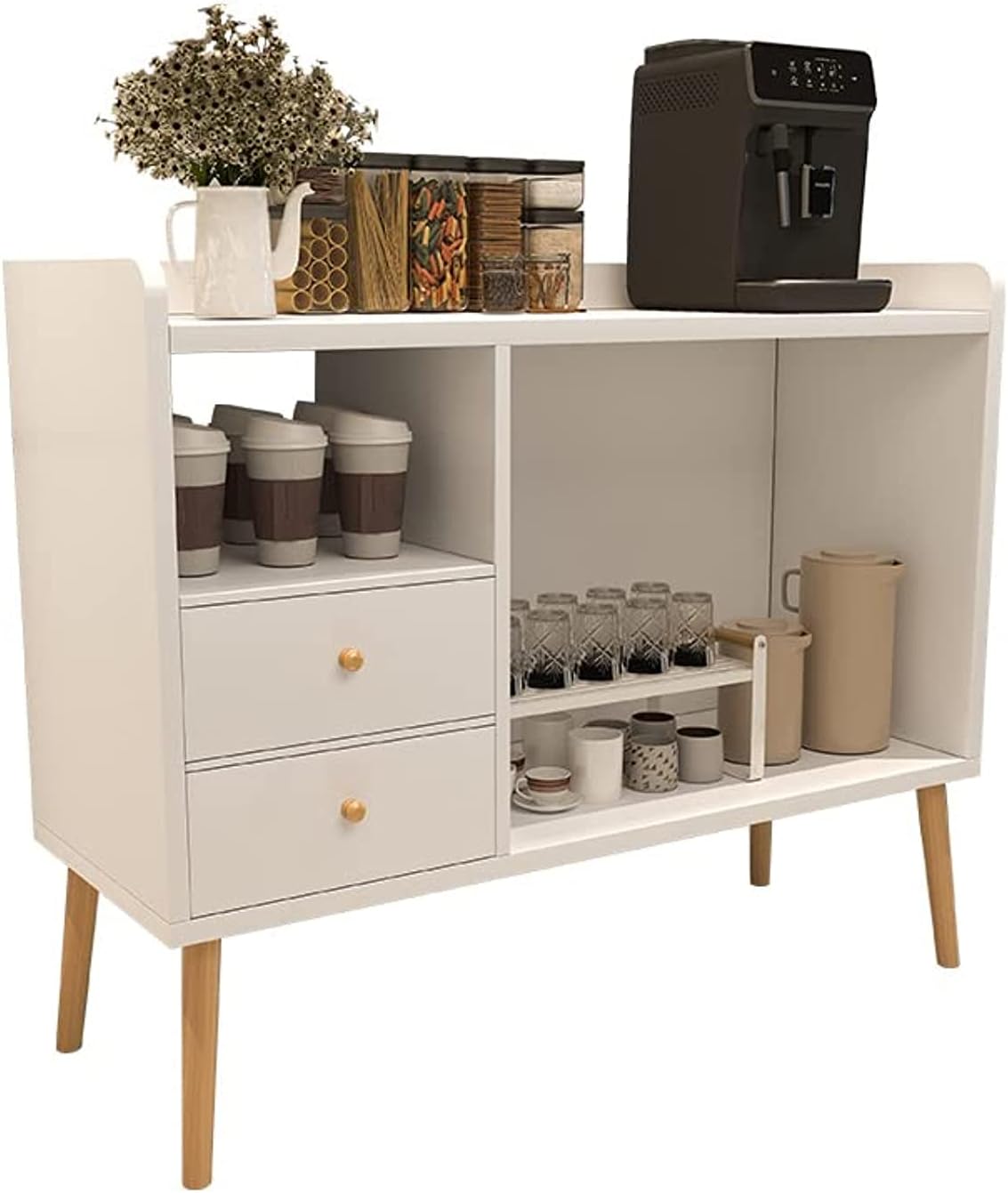Woodx Coffee Corner Cabinet with Storage, Modern Sideboard Buffet Storage Cabinet with drawer, White Accent Table Console Cabinet for Home