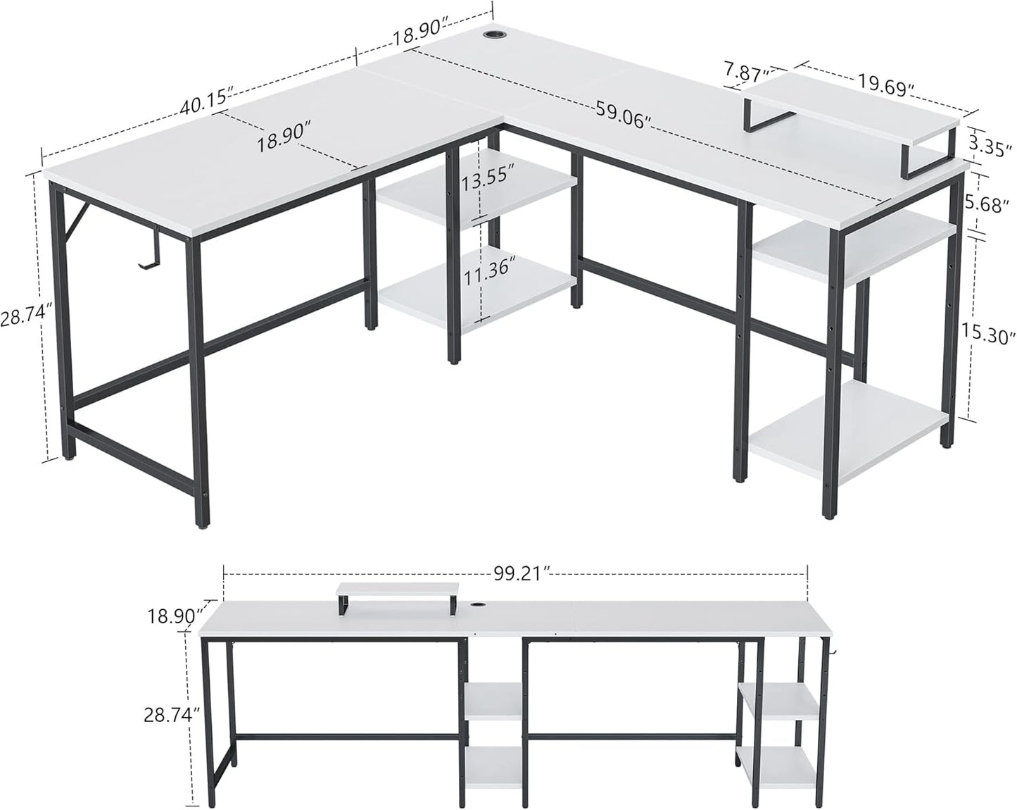 CubiCubi L Shaped Desk White