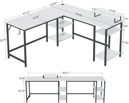 CubiCubi L Shaped Desk White