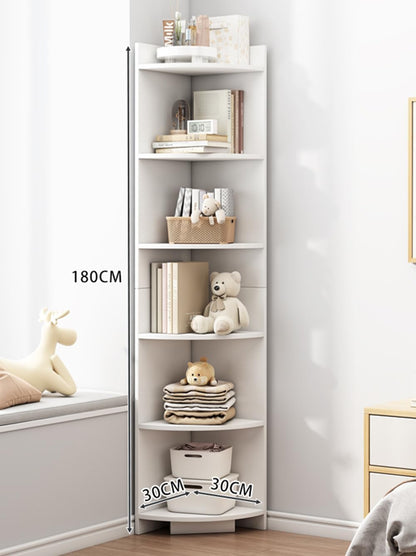 Ruication Bookcase Wooden 6 Tier Bookshelf Storage Corner Shelf Organizer Units Modern Free Standing Cabinets Racks Open Shelves for Living Room Bedroom Study Home Office White 30x30x180cm