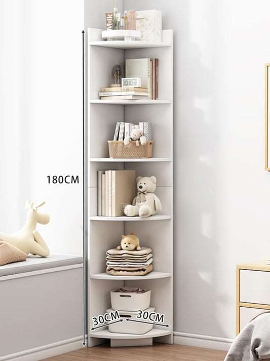Ruication Bookcase Wooden 6 Tier Bookshelf Storage Corner Shelf Organizer Units Modern Free Standing Cabinets Racks Open Shelves for Living Room Bedroom Study Home Office White 30x30x180cm