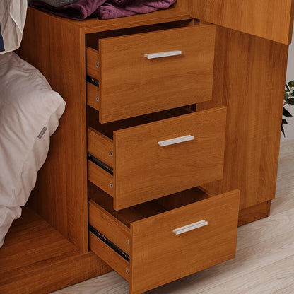 3 Door 3 Drawer Wardrobe, Modern Solid Pine Wood Wardrobe with Hanging Rail Living Bedroom Furniture (Oak)