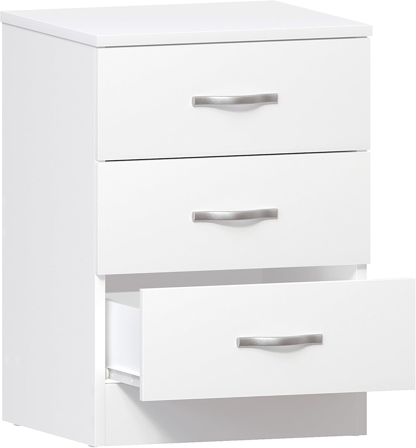 Vida Designs Large White Bedside Cabinet Chest of Drawers, 3 Drawer With Metal Handles and Runners, Unique Anti-Bowing Drawer Support, Riano Bedroom Furniture