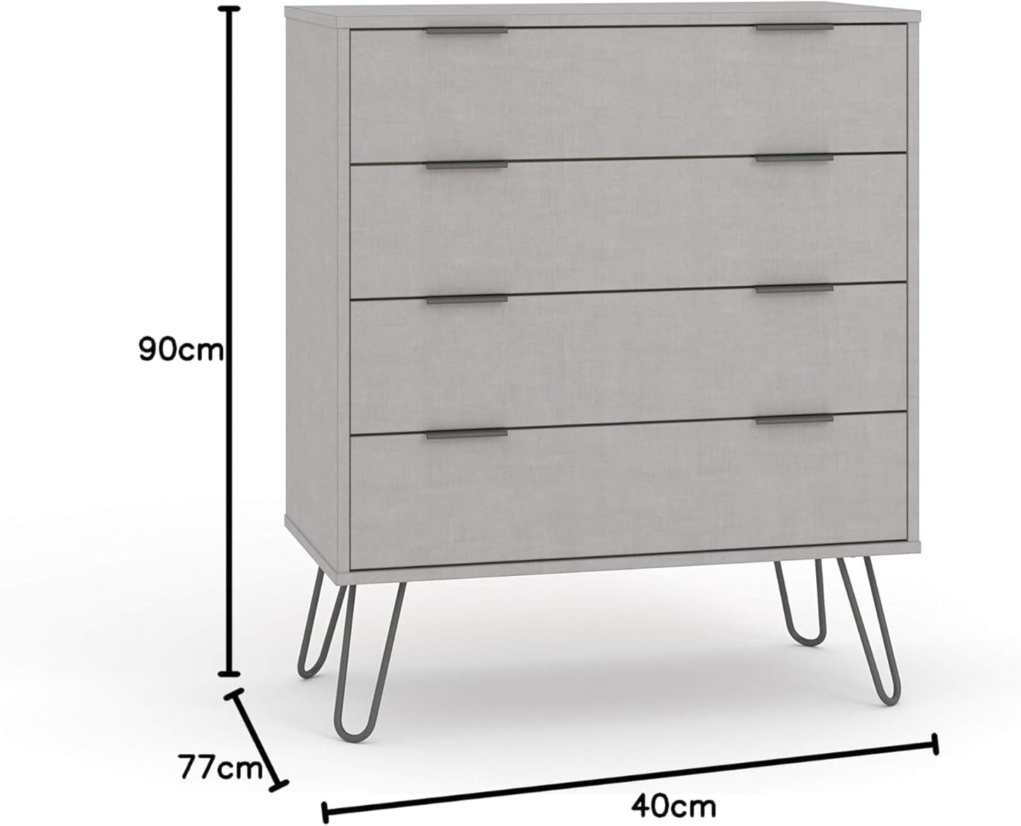 FurniFlex Wooden Chest of Drawers Bedroom Storage Furniture with Metal Handles, Grey