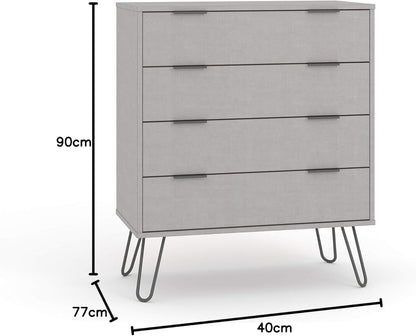 FurniFlex Wooden Chest of Drawers Bedroom Storage Furniture with Metal Handles, Grey