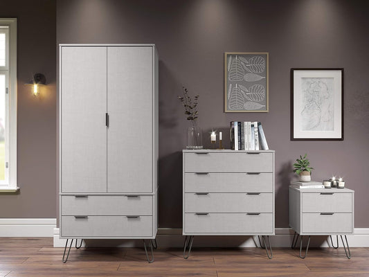 FurniFlex Wooden Chest of Drawers Bedroom Storage Furniture with Metal Handles, Grey