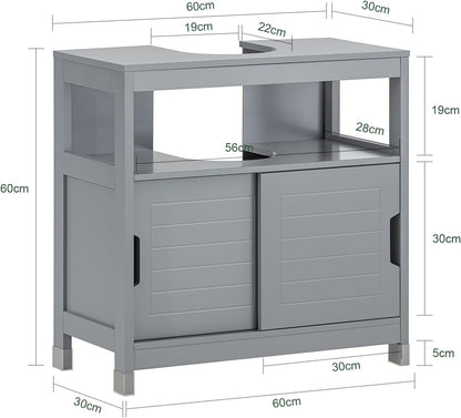 FurniFlex Under Sink Bathroom Vanity Unit, 60 cm Length x 30 cm Depth x 60 cm Height, Grey