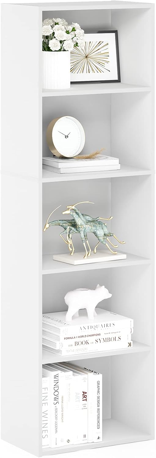 Furinno Luder 5-Tier Reversible Color Open Shelf Bookcase, White