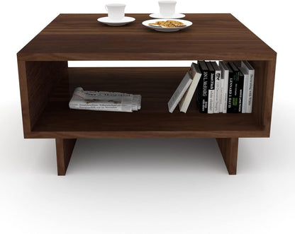 Furnifry Modern Square Center Table with Open Storage Shelf/Wooden Coffee Table for Home/Sturdy & Stylish Furniture for Living Area/Wooden Coffee & Sofa Table (Walnut)