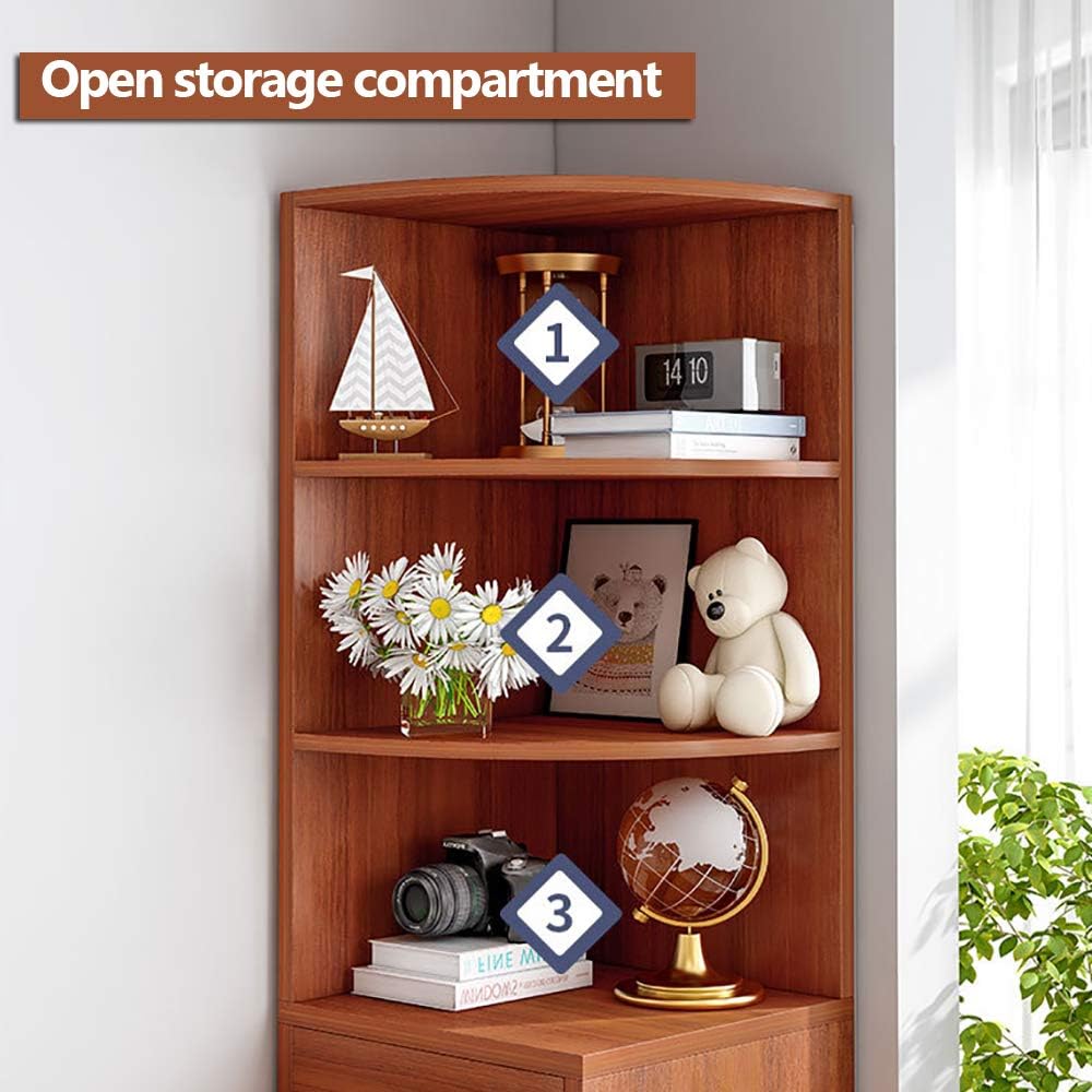 NAR Corner Storage Cabinet, Free Standing Pantry Cabinet with 2 Drawer and 3 Shelves, Home Office Furniture Bookcase, Side Cabinet, Cupboard, Wood Cube Organizer (G153-White L)