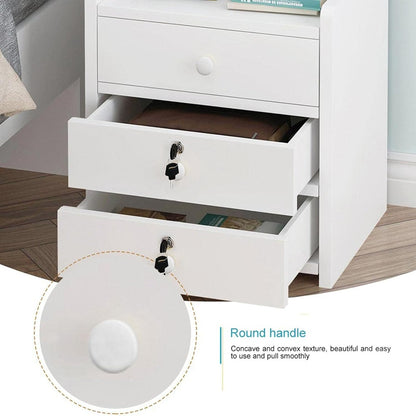 GMSWCG Nightstand, Bedside Table, Simple End Table Bedroom Coffee Table 3 Drawer with Lock Cabinet,Side Table File Cabinet Storage Table for Bedroom/Living Room/Study Room Bedside Cabinets