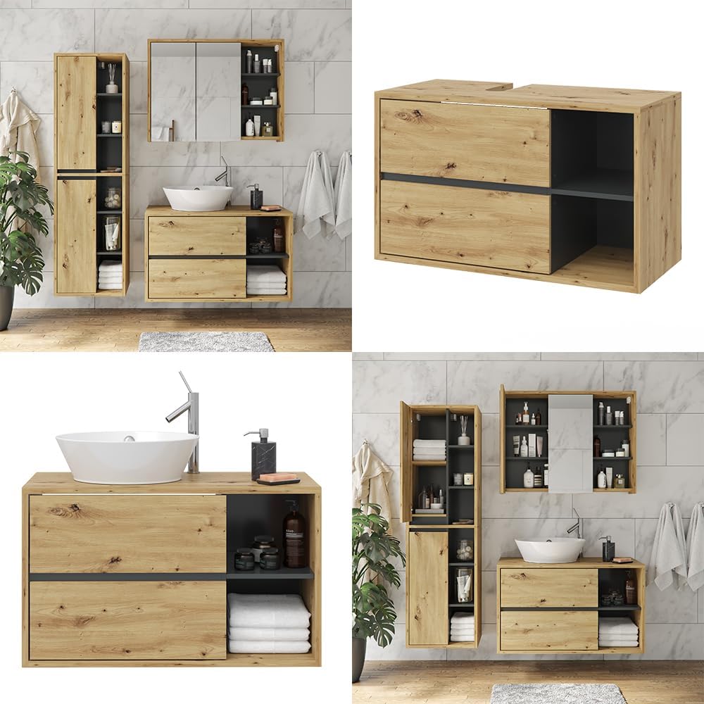 Vicco Viola Vanity Unit Hanging Bathroom Cabinet Anthracite Oak