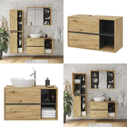 Vicco Viola Vanity Unit Hanging Bathroom Cabinet Anthracite Oak