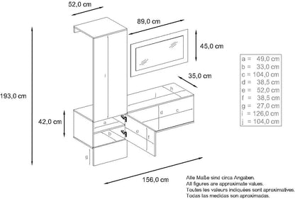FurniFlex Satin Finish Carlton Wardrobe Set 4-Pieces, 156 cm x 193 cm x 35 cm Size, White Matt/Graphite Satin