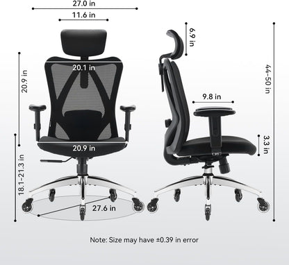 XUER Ergonomics Office Chair Mesh Computer Desk Chair,Adjustable Headrests Chair Backrest and Armrest's Mesh Chair (Black)