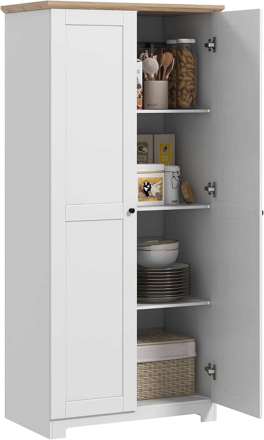 FurniFlex Wooden Storage Cabinet with 2-Doors and 4-Shelves, 172 cm Size, White