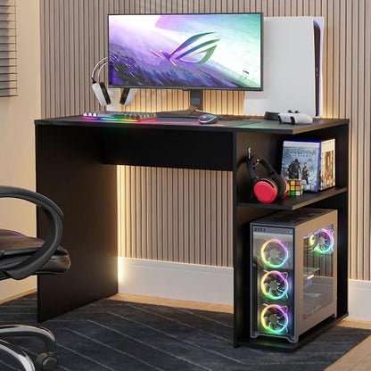 Compact Gaming Computer Desk with 2 Shelves