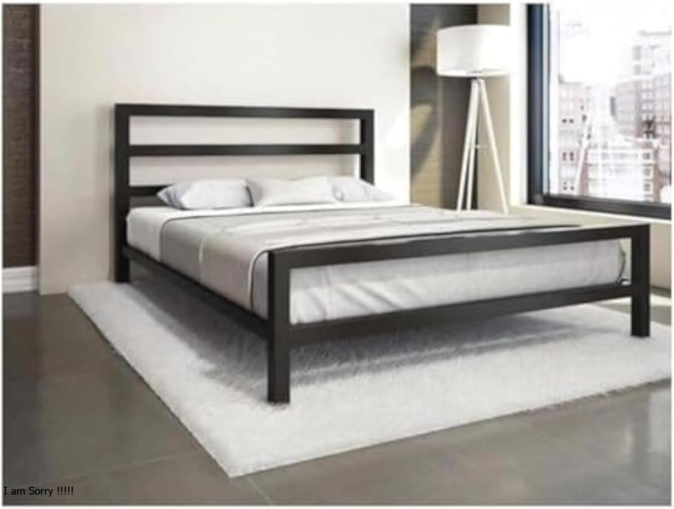 FurniFlex Metal Bed, 160 cm Size, Black