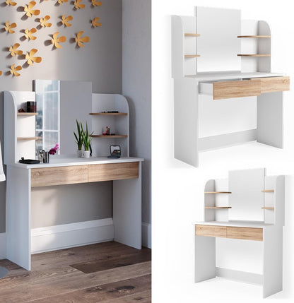 FurniFlex Charlotte Make-Up Table/Dressing Table with Mirror, 142 cm x 108 cm Size, Sonoma White