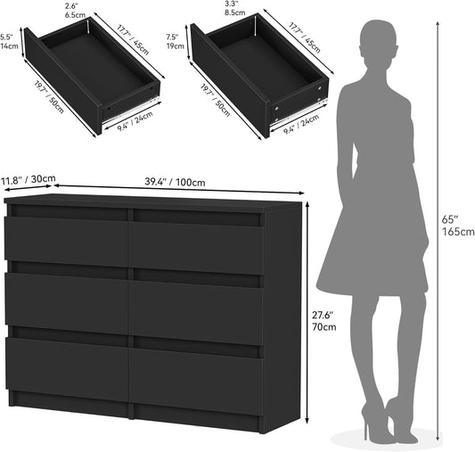 YITAHOME Chest of Drawers Bedroom, 6 Drawer with Runners, Bedroom Furniture, Chest of Drawers Wood, Bedroom Storage Unit, Modern Bedroom Bedside Storage Cabinet, 100 * 30 * 70cm (Black)