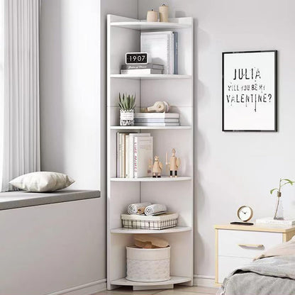 Ruication Bookcase Wooden 6 Tier Bookshelf Storage Corner Shelf Organizer Units Modern Free Standing Cabinets Racks Open Shelves for Living Room Bedroom Study Home Office White 30x30x180cm