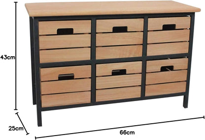 Home Source Solid Wood Chest of Drawers Storage Unit Bedroom Office Organiser Metal Frame, 6 Wide