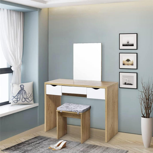 ZPDD Makeup Table with Mirror 3 Drawers Dressing Table with Stool Cosmetic Cabinet Vanity Table for Bedroom Furniture Dressers (Color : A)