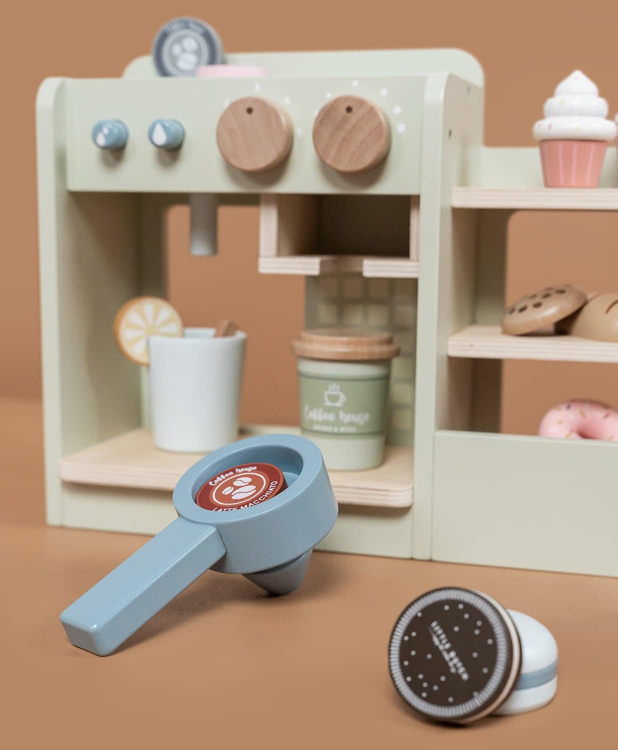 Little Dutch 7089 FSC Wooden Coffee Corner/Coffee Bar with Accessories Mint