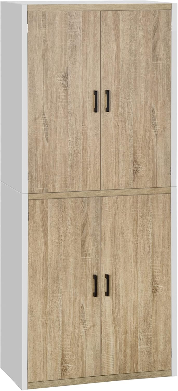 FurniFlex MDF Wood Kitchen Pantry with 4-Adjustable Shelves and Anti-Tilting Device, 80 x 40 x 182 cm Size, Wood/White