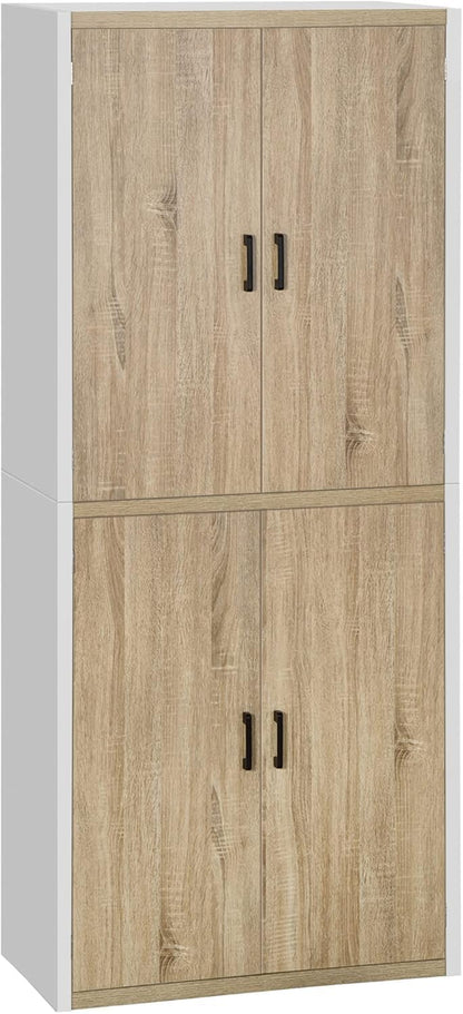 FurniFlex MDF Wood Kitchen Pantry with 4-Adjustable Shelves and Anti-Tilting Device, 80 x 40 x 182 cm Size, Wood/White