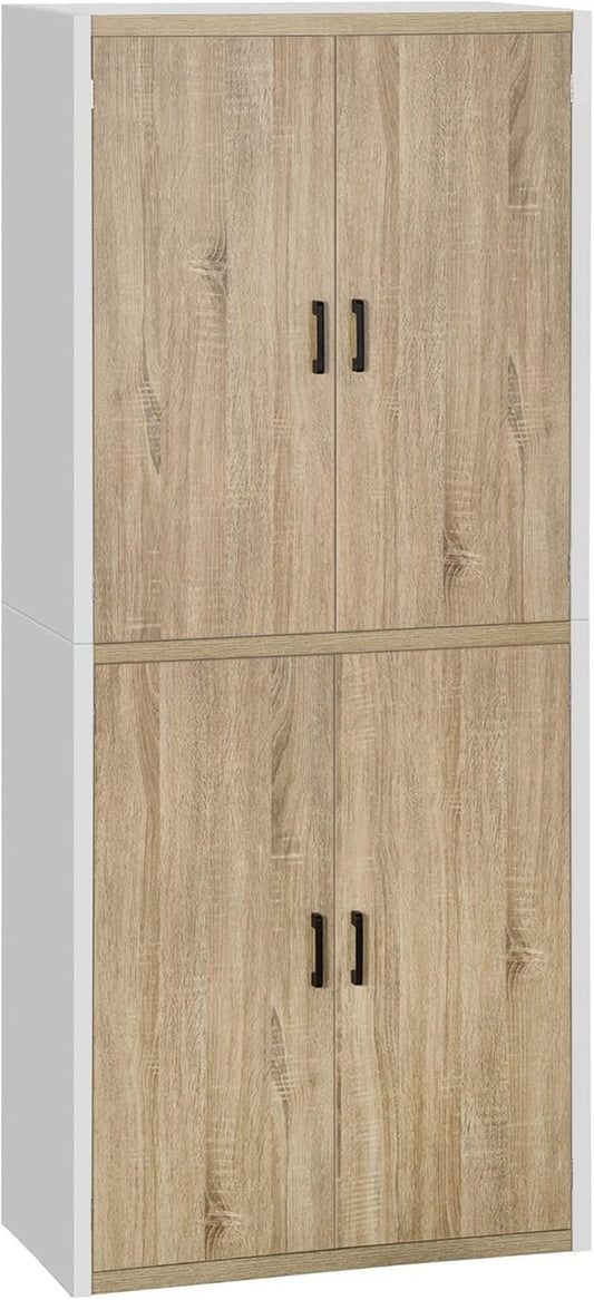 FurniFlex MDF Wood Kitchen Pantry with 4-Adjustable Shelves and Anti-Tilting Device, 80 x 40 x 182 cm Size, Wood/White