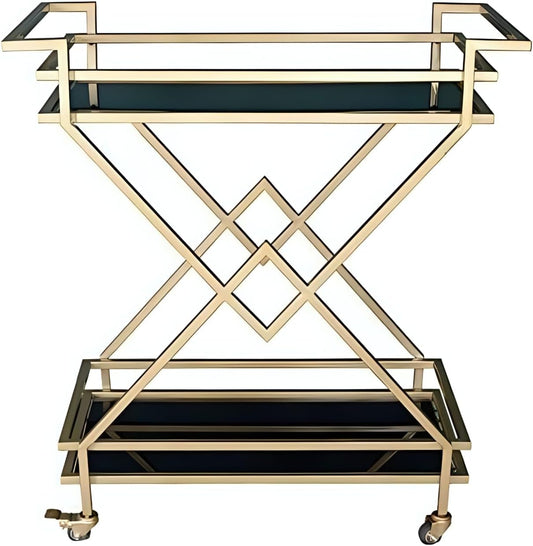 AR Corner Steel Frame Tea Cart, 40 cm Length x 80 cm Width x 80 cm Height, Gold/Black