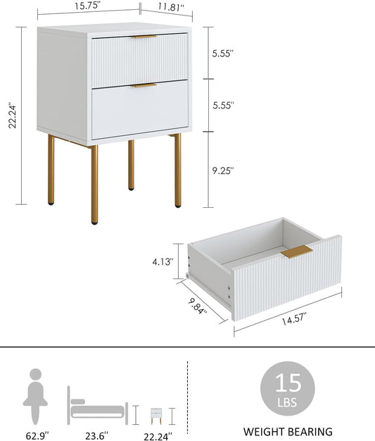 AEPOALUA Nightstand,Small Bedside Table with Gold Frame,White Night Stand,Bedside Furniture,Side Table with Drawer and Shelf for Bedroom,Living Room (Classic, White)