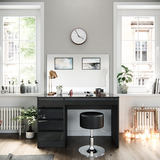 Vicco Dressing Table Sherry Anthracite High Gloss Mirror Dressing Table Chest of Drawers 5 Drawers Stool