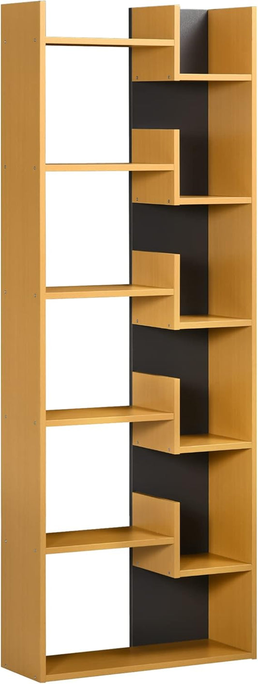HOMCOM 6-Tier Bookshelf, Modern Bookcase with 11 Open Shelves, Freestanding Decorative Storage Shelving for Home Office and Study, Natural