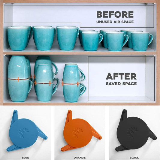 ELYPRO Coffee Mug Organizers and Storage, Kitchen Cabinet Shelf Organizer - Cupboard and Pantry Organization, Expandable Stackable Gadget for Tea Cup and Coffee Mugs, Save Space, Organize,6pk (Orange)