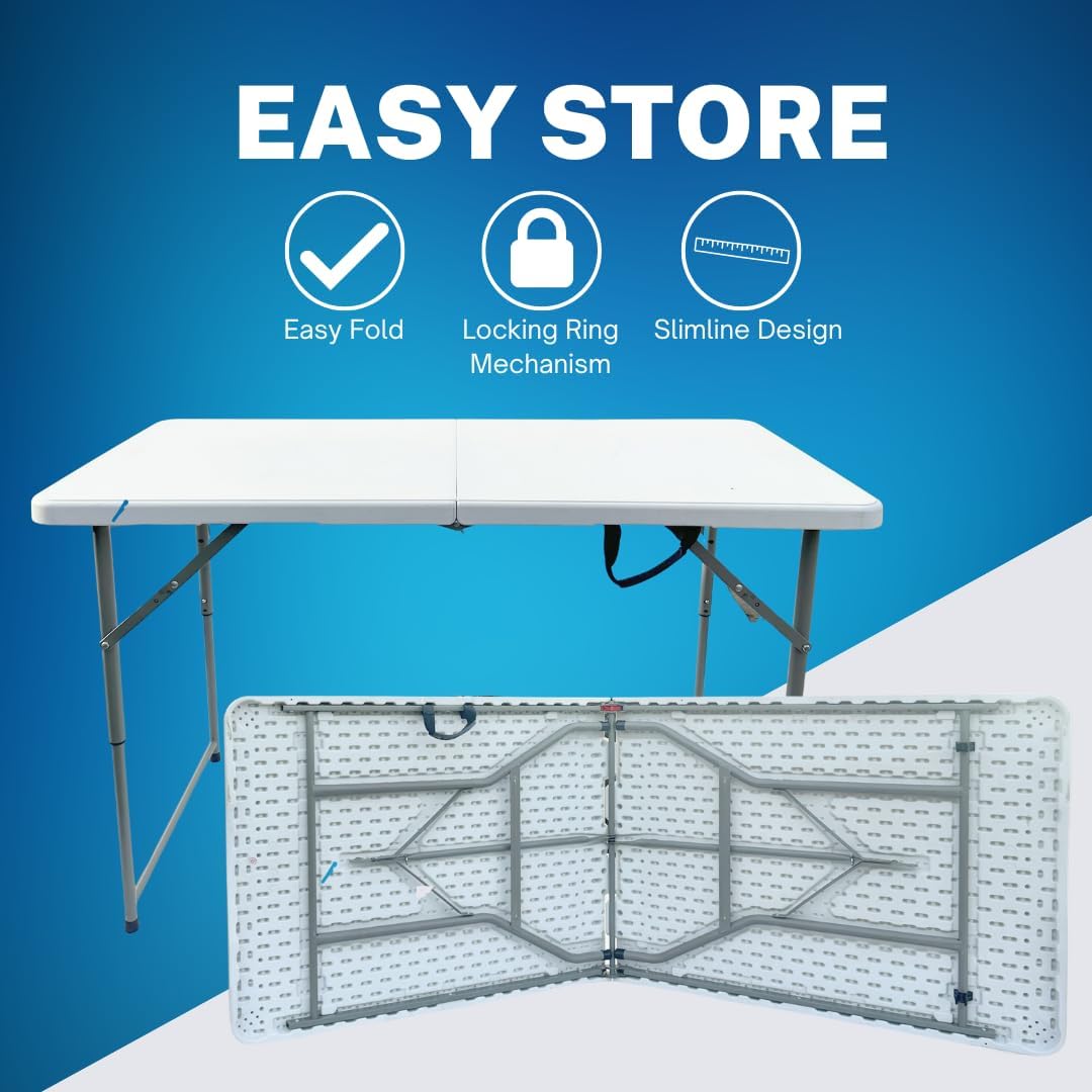 Durabull 4ft 120cm Plastic Fold In Half Trestle Table - Indoor & Outdoor Solution. All Occasions, Easy Setup & Compact. 175kg Strong Capacity. Camping, Garden, Meeting, Crafting, Car Boot, Dining.