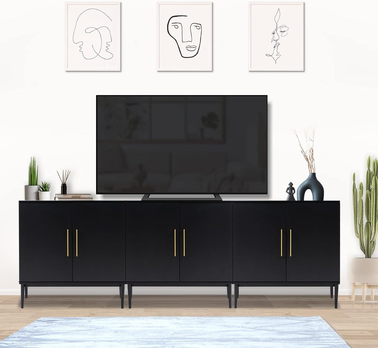 Vrullu Modern, Free Standing Cabinet, Black Sideboard and Buffet Storage with Doors, Wood Accent Cabinet for Living Room, Hallway, Entryway, Dining Room, Bedroom (1, Black)