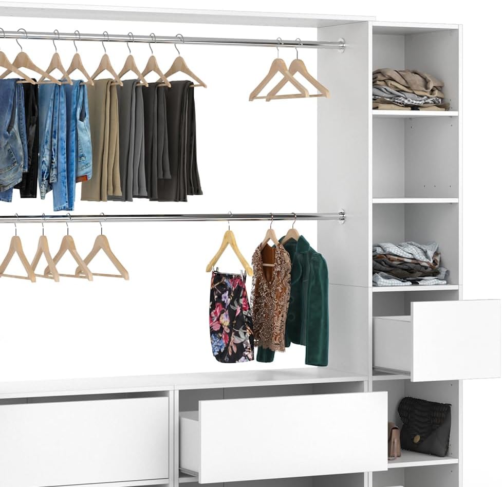 Vicco Guest Wardrobe White Hallway Cupboard - Open Walk In Clothes Stand Wardrobe Hallway Recess Coat Stand (Set XXXL)