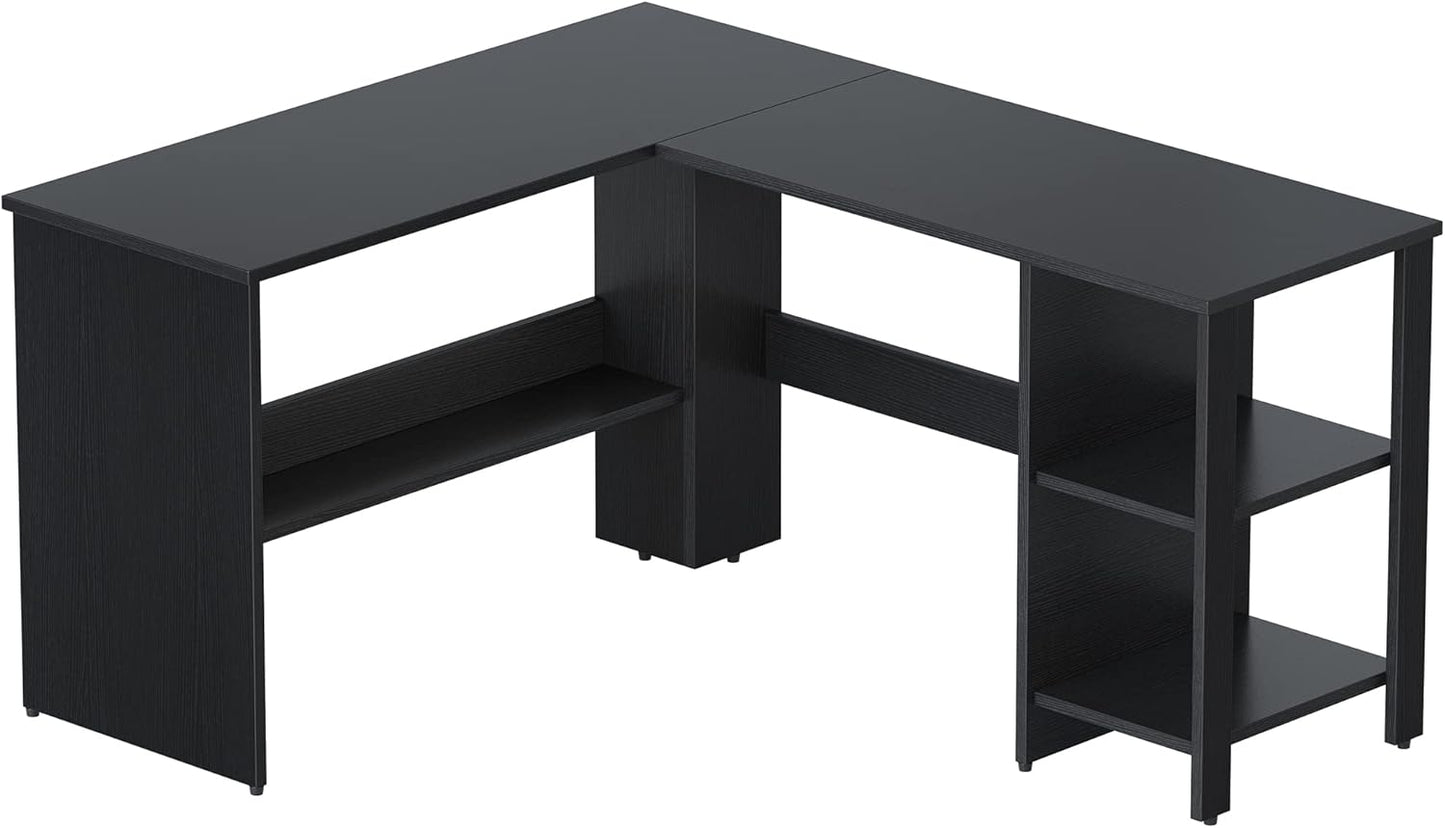 CubiCubi L Shaped Desk, 54.3 Inch Corner Computer Desk with Storage Shelves, Home Office Workstation for Study or Working, Black