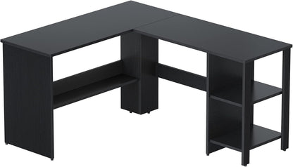 CubiCubi L Shaped Desk, 54.3 Inch Corner Computer Desk with Storage Shelves, Home Office Workstation for Study or Working, Black