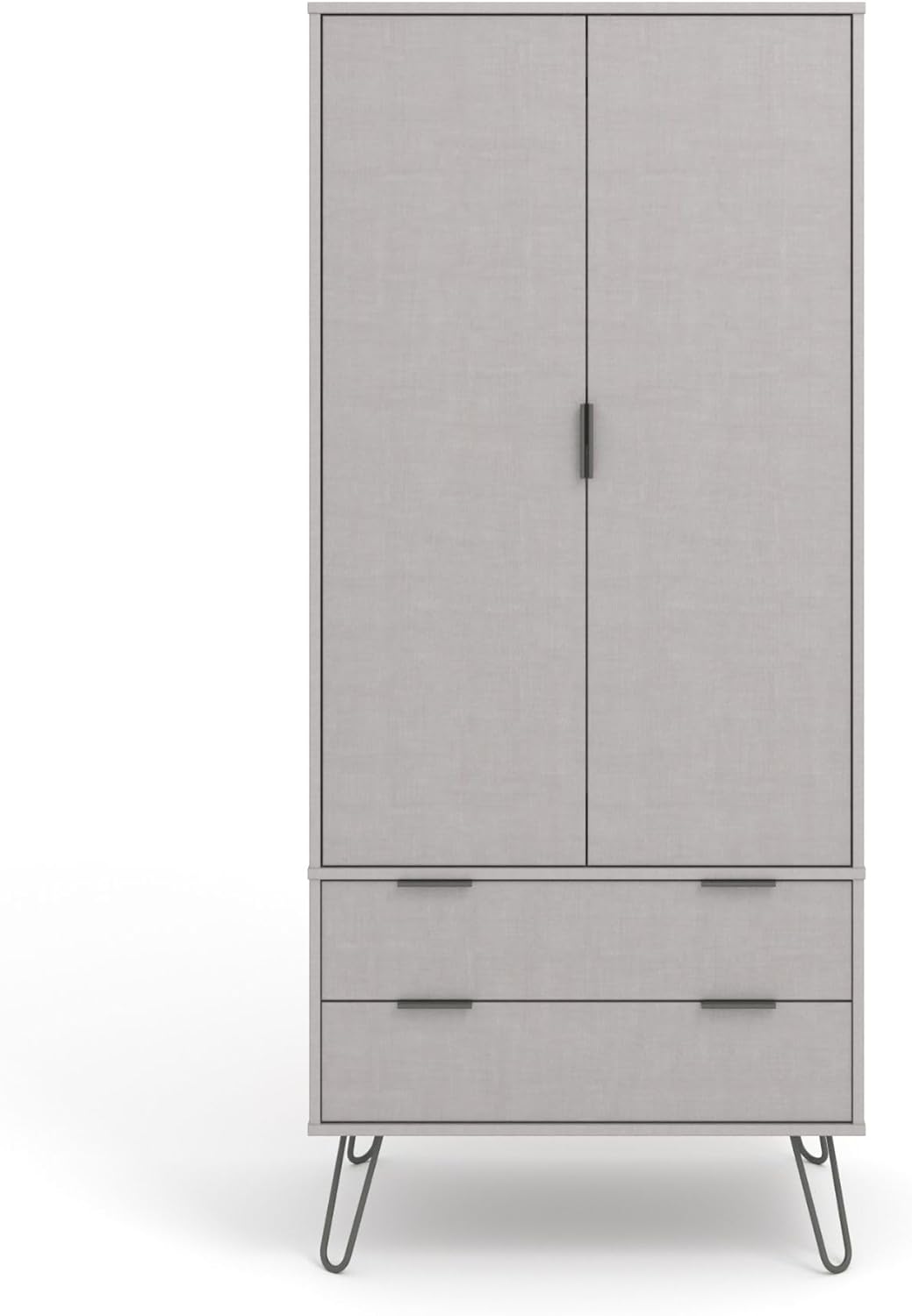 Home Source Double Wardrobe Cupboard Bedroom Storage with Clothes Rail, Engineered Wood, Grey, 2 Door 2 Drawer