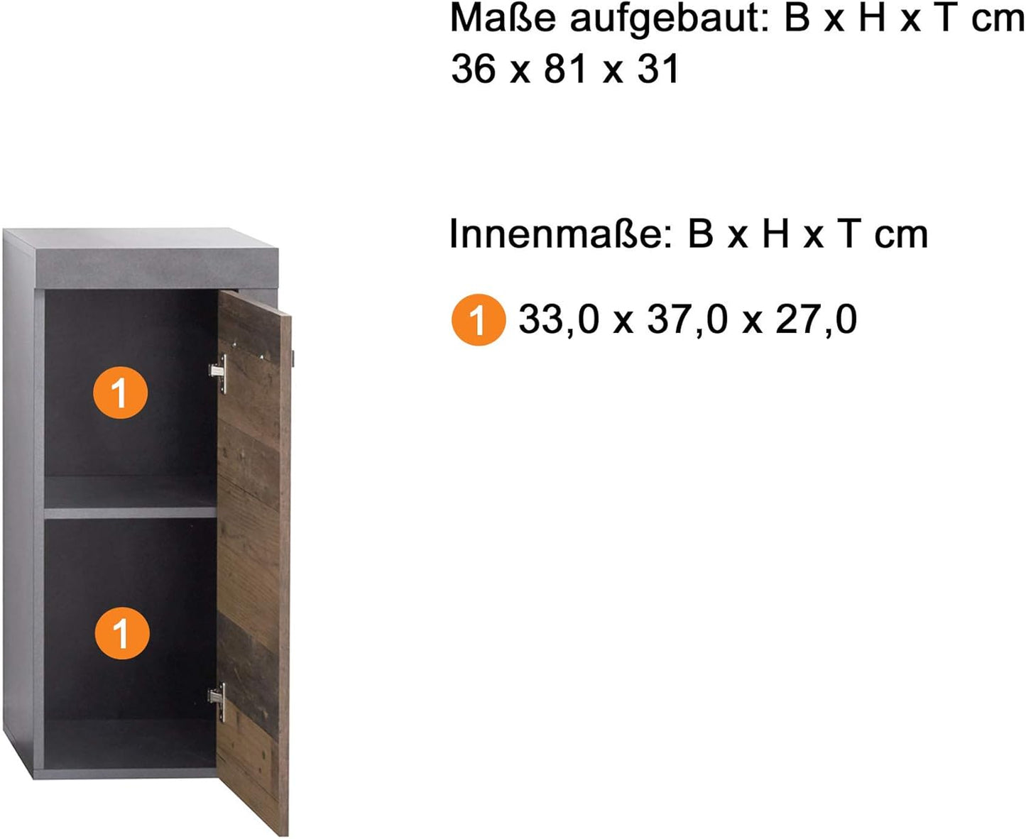 trendteam smart living Indy Bathroom Cabinet 36 x 81 x 31 cm in Front Old Wood, Matera Body and Panel with Lots of Storage Space